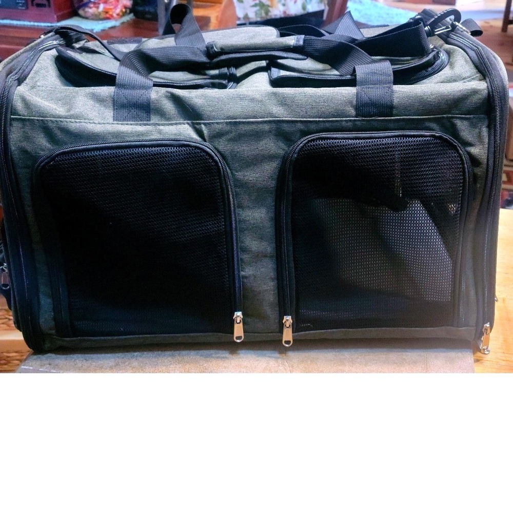 NEW Single/Double Olive Green Soft Side Pet Carrier Mesh Travel Bag with Pockets